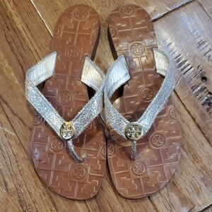 Tory Burch Thora Gold and Brown Thong Sandals